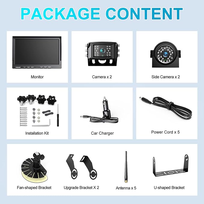 Fookoo HD 10" Wireless Backup Camera System, 1080P 10-inch Quad Split Monitor w/Recording, Waterproof Side & Rear View Cameras, 4 Channel, Digital Signal, Parking Lines for RV/Truck/Trailer-PurrikoPets