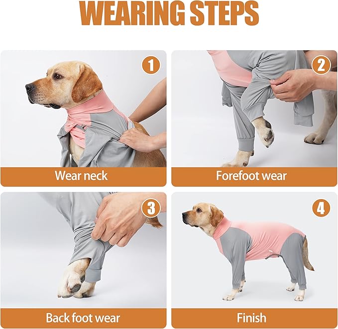 Dog Recovery Suit, Abdominal Wound After Surgery Wear, Prevent Licking Wounds, E-Collar & Cone Alternatives, Long Sleeve Postoperative Shirts Dog Bodysuit Prevent Shedding(Medium, Pink)-PurrikoPets