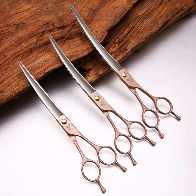 Fenice Peak Professional Curved Dog Grooming Scissors 7'' Rose Gold 440C Stainless Steel Pet Cutting Shears Safety Trimming Shearing for Dogs Cats-PurrikoPets