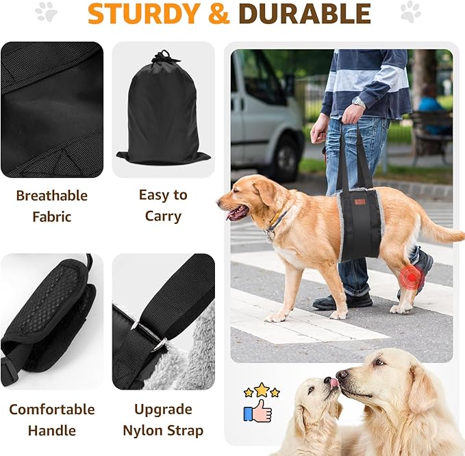 Adjustable Dog Lift Harness, Dog Sling for Large Dogs Hind Leg Support, Soft Lift Support Helps Senior, Injured, Disabled and After ACL Surgery Dogs-Black & Grey (X-Large)-PurrikoPets