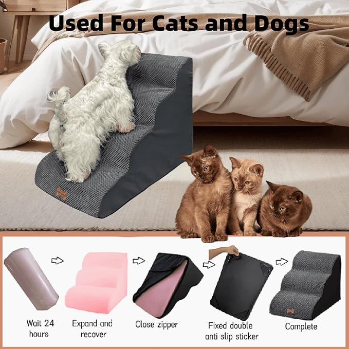 5-Step Dog Stairs for 30 Inch High Beds & 20-30 Inch Couch Bed, Non-Slip Balanced Indoor Pet Ramp Stairs for Small Old Large Dogs Cats to Get on Bed 30D-PurrikoPets