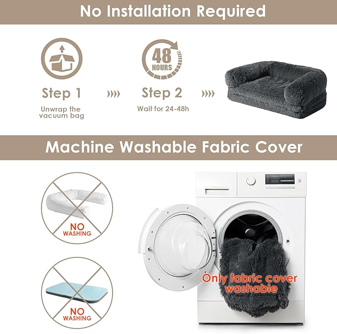 EHEYCIGA Foldable XL Dog Bed, Faux Fur Fluffy Pet Couch Bed for Large Dogs, Orthopedic Calming Memory Foam Big Pet Bed, Washable Soft Pet Sofa Bed with Non-Slip Bottom, Dark Grey, 46"x34"x6.5"-PurrikoPets