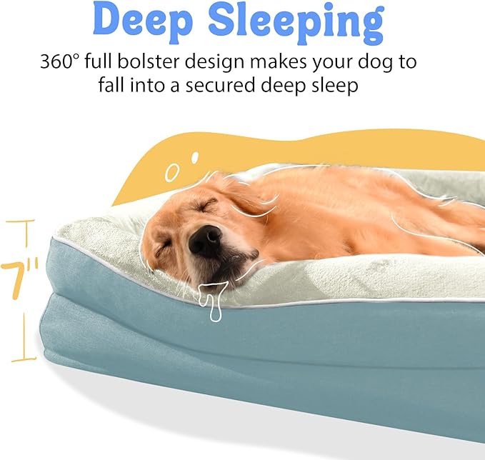 Washable Orthopedic Large Dog Bed - Dog Beds Large Sized Dogs with Removable Cover Waterproof Orthopedic XL Pet Bed with Bolster-PurrikoPets