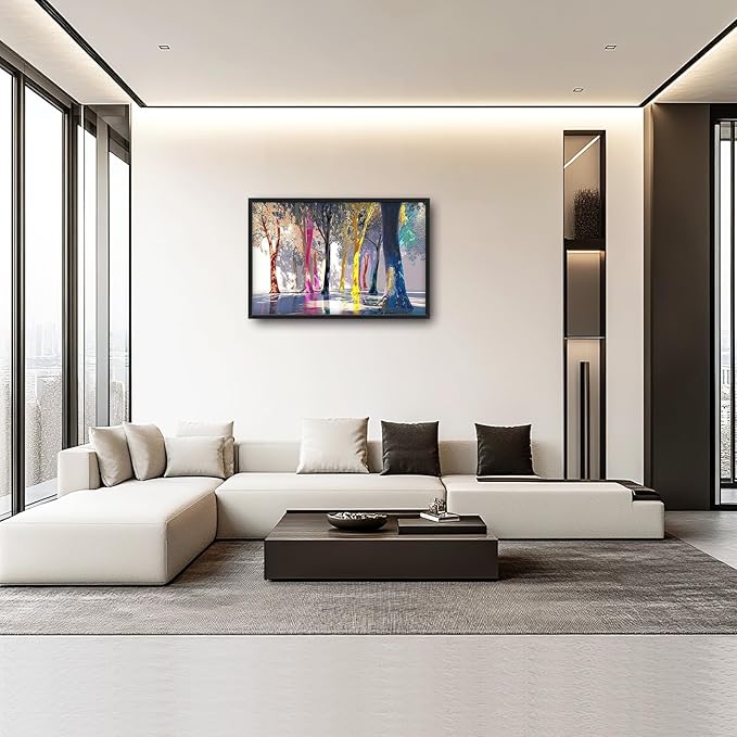 Framed Large Trees Wall Art for Living Room, Oversized Abstract Forest Wall Decor Colorful Nature Canvas Painting Modern Artwork Home Decoration for Living Room Bedroom Dining Room Office 36"x24"-PurrikoPets