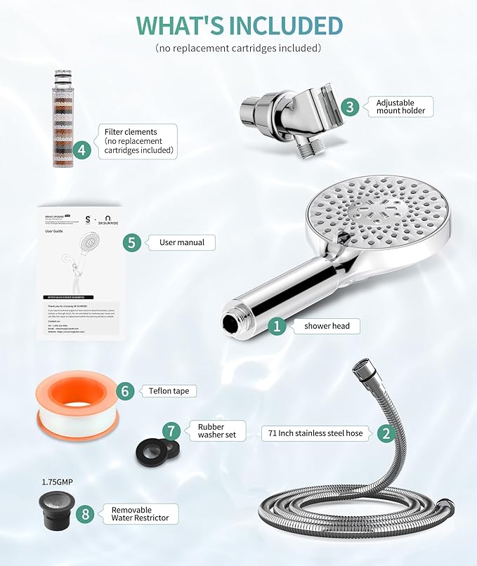 Filtered Shower Head with Handheld, High Pressure 9 Spray Mode Chrome Showerhead with Filters,detachable shower head,Water Softener Filters Beads for Hard Water -Remove Chlorine-PurrikoPets