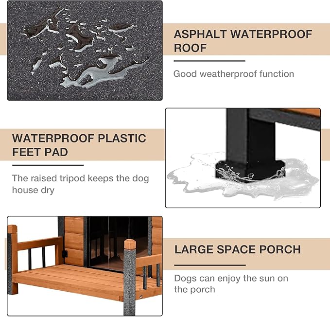 Dog House Outdoor Insulated, 50.87" L Large Dog Kennel with Chew-Proof Iron Frame, Suitable for Medium to Large Dogs (Brown)-PurrikoPets