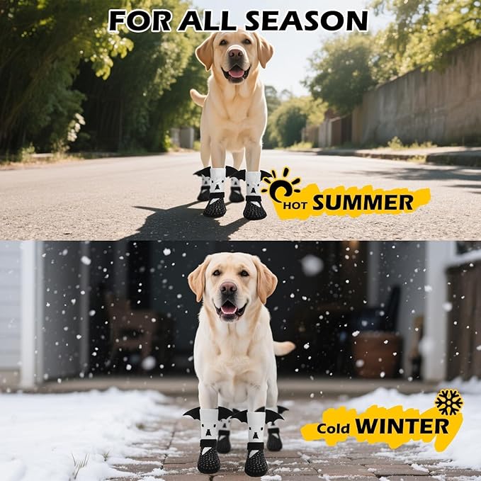 EXPAWLORER Halloween Anti Slip Dog Socks to Prevent Licking Paws, Boots & Paw Protectors with Grippers,Doggie Booties for Hardwood Floors for Small Medium Large Senior Dogs Costume White Ghost Wings S-PurrikoPets