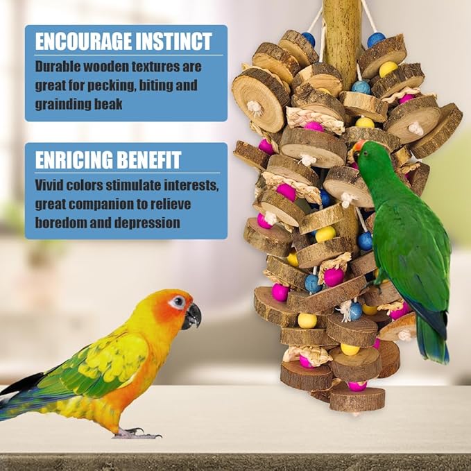 Extra Large Bird Parrot Toys- 19.7 inch Multicolored Natural Wooden Block Parrot Chewing Toy Suggested for Macaws cokatoos, African Grey and a Variety of Amazon Parrots. (Large Size)-PurrikoPets