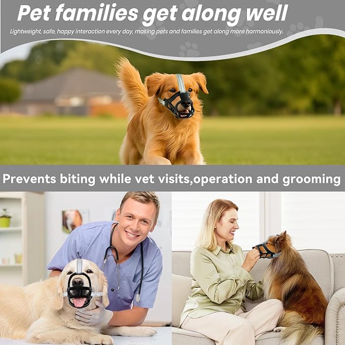 Dog Muzzle, Basket Muzzle for Small Medium Large Dogs, Anti-Biting and Chewing, Lightweight & Sturdy Cage Design, Allows Panting & Drinking, Ideal for Grooming & Training(Black Size L)-PurrikoPets