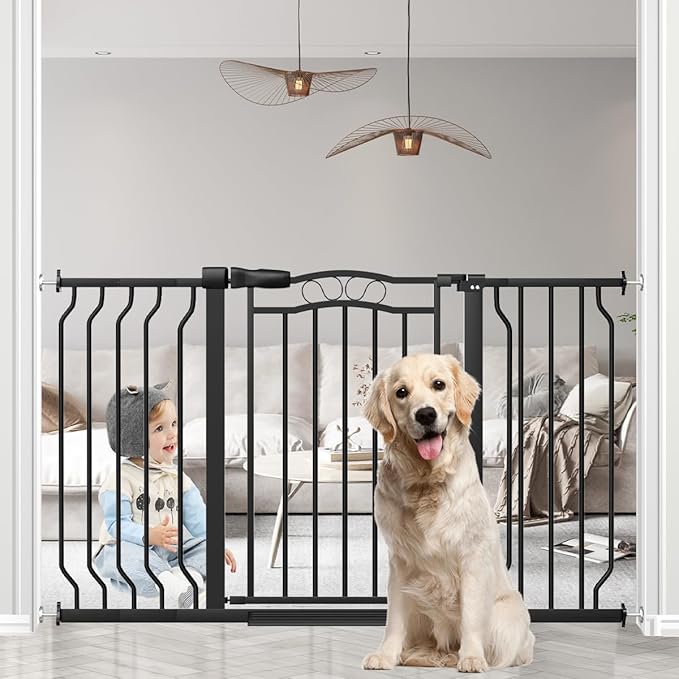 29.5-53.1" Extra Wide Baby Gate for Stairs No Drilling, 30" Tall Auto Close Press Mounted Baby Gate for Doorways, Adjustable Width Walk Through Dog Gates for Doorways, Black-PurrikoPets