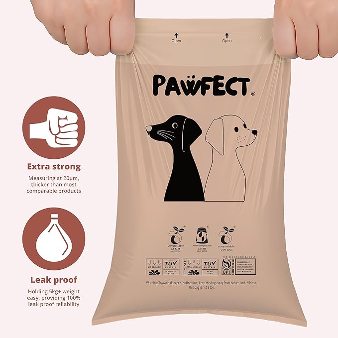 Pawfect Dog Poop Bags Rolls - Biodegradable Doggie Bags, Compostable Dog Waste Bags, BPI Certified Pet Waste Bags, Unscented, Large, Puppy Poo, Earth Friendly, Bolsas de Basura (240 counts)-PurrikoPets