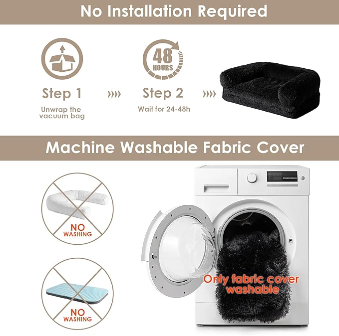 EHEYCIGA Foldable Human Dog Bed, Orthopedic Memory Foam Human Sized Dog Bed, Waterproof Pet Bed for People, Faux Fur Pet Couch for Adult, Black, 72"x44"x11"-PurrikoPets