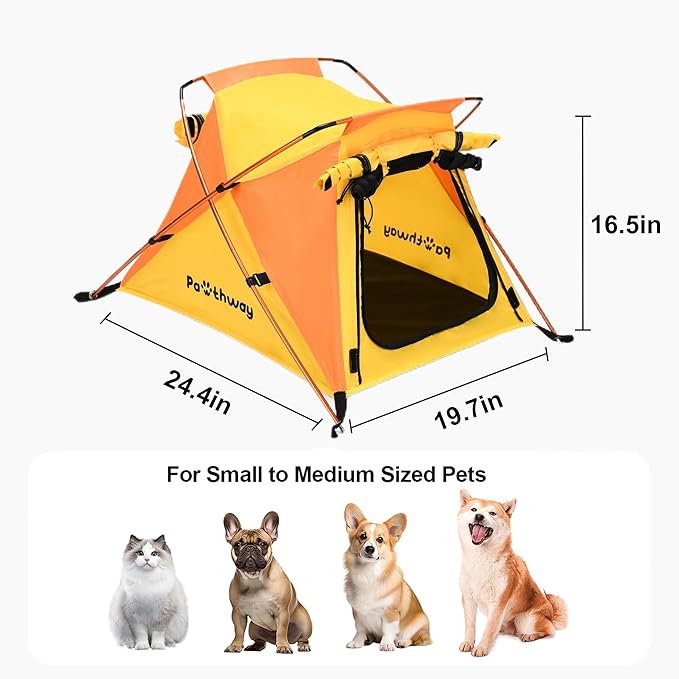 Dog Tent and Portable Playpen Outdoor Waterproof, with Aluminum Poles and Camping Mat, Pet Tent with Zippered Mesh Door, Dog House Outdoor, for Camping, Travel, Backyard, Patio (Yellow, Small)-PurrikoPets
