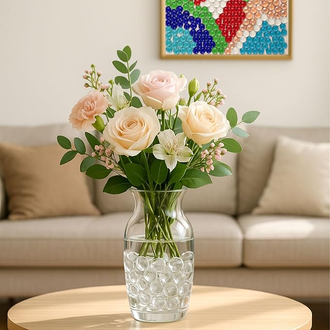 FUTUREPLUSX 1Lb Flat Glass Marbles, Clear Flat Gems Transparent Aquarium Pebbles Vase Filler Beads Table Scatters-PurrikoPets