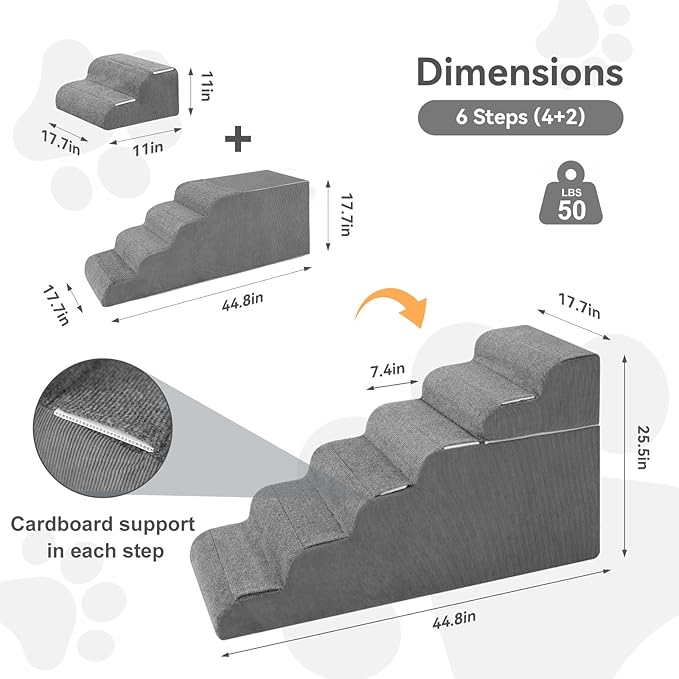 ABORON π² π¦ππ²π½π Dog Steps for High Bed, 26 Inch High Dog Stairs for Small Dogs, Waterproof Pet Stairs for Small Old Large Dogs and Cats with Removable Cover & PE Support Board for Bed/Car/Couch-PurrikoPets