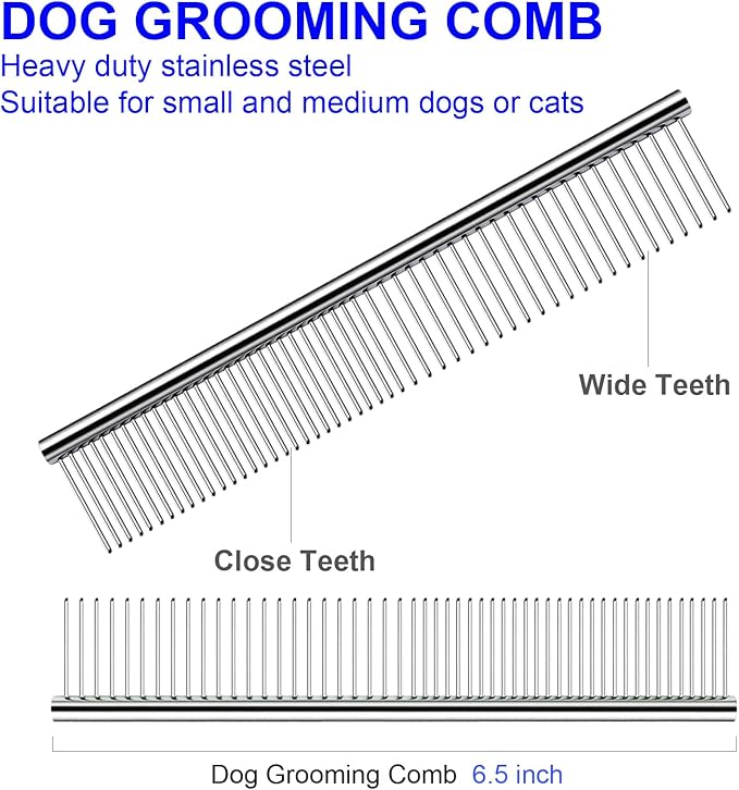 Professional Dog Grooming Scissors Kit, Titanium Coated Dog Scissors for Grooming, Grooming Shears Kit - Straight,Thinning, Curved Scissors and Comb for Dog Cat Pet (Blue 5 in 1)-PurrikoPets