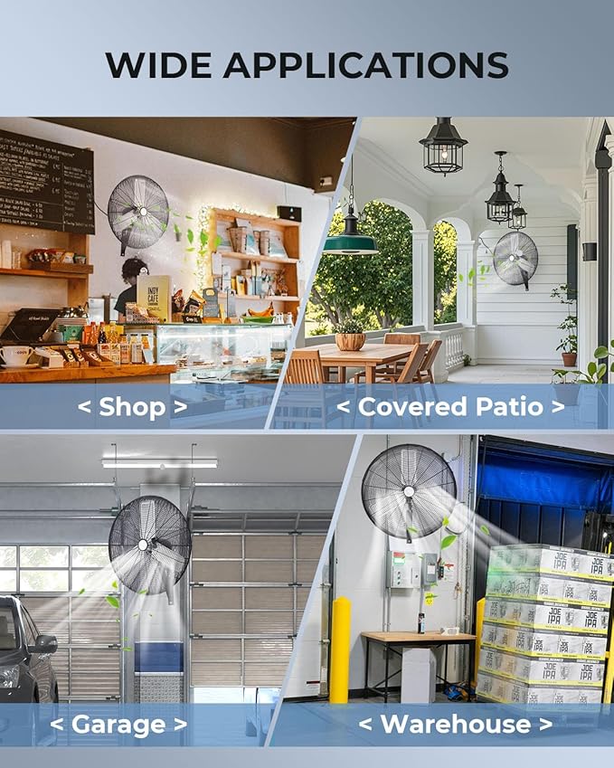 30 inch Wall Mount Fan Oscillating, 3-Speed 8850 CFM High Velocity Industrial Wall Mounted Fan, Heavy Duty Air Circulator for Garage, Shop, Gym, Workshop, Covered Patio - UL Listed-PurrikoPets