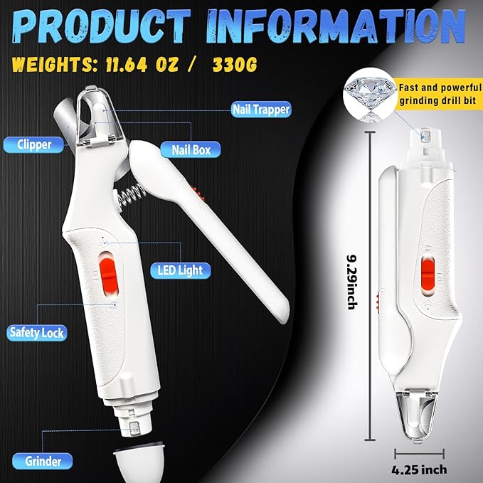 2 in 1 Dog Nail Clippers and Grinder with Lights & Cat Nail Clipper for Large Medium Small Dogs Cats Nail Trimmers USB Rechargeable with 2 LED Lights Dog Claw Care for Non-Black Nails-PurrikoPets