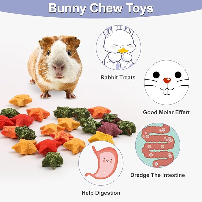 Rabbit Treats, Healthy Bunny Treats Natural Mini Star Shaped Snacks Treats for Pet Rabbits and Small Animals Molar Toys Guinea Pig Hamster Chinchilla Gerbil-PurrikoPets