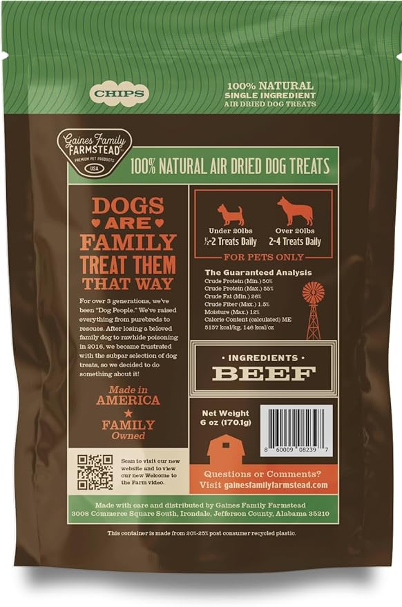 Gaines Family Farmstead Beef Chips for Dogs – 6 oz, Natural Single-Ingredient Dog Treats, High-Protein Rawhide-Free Chews, Healthy Grain-Free Snacks, Made in USA-PurrikoPets