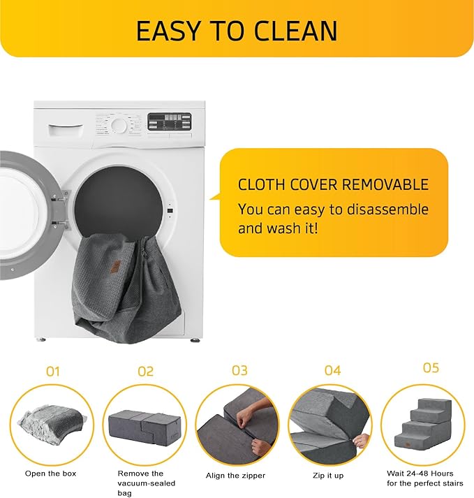 Dog Stairs for High Bed, Dog Steps for Bed Couch Sofa, 35D Foam Extra Wide Pet Steps for Small Dogs and Cats, Pet Stairs with Non-Slip Bottom Grey, 2 Steps-PurrikoPets