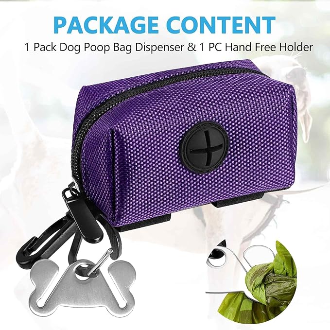 Dog Waste Bag Dispenser Pet Poop Bags Holder for Doggie Waste Bags Dispensers Soft Fabric Zipper Small Doggy Puppy Pouch for Leash Accessory Attachment with Carrier,Purple-PurrikoPets