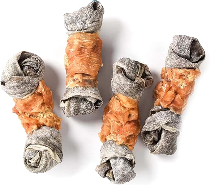 Dog Treats Chicken Wrapped Cod Skin Knotted Bones-6.5", All-Natural Healthy Fish Skin Dog Chew Treats, Rich in Omega-3 Protein, 4 Counts, 10.6 OZ-PurrikoPets