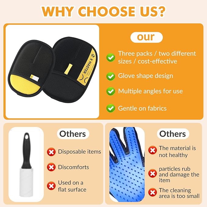 3Pcs Pet Hair Removal Glove for Cats & Dogs, Efficient Grooming Gloves for Pet Hair, Cat Grooming Gloves for Hair Removal, Magic Pet Grooming Glove for Couch, Furniture, Carpet, Curtain (2L1S)-PurrikoPets