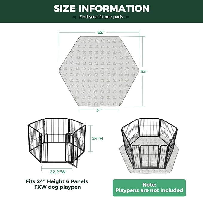 FXW Washable Pee Pads for Dogs, Puppy Pads with Super Absorbent, Specifically Designed for FXW Rollick/Homeplus 24inch 6 Panels Dog Playpen, 31" Hexagon, Khaki, 2 Packs-PurrikoPets