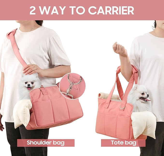 Dog Purse Carrier for Small Dogs, Soft Soft Sided Folding Dog Carriers for Small Dogs Medium Cats Puppies up to 15 Lbs, Washable Breathable Puppy Carrier for Outdoor Travel (Large Pink)-PurrikoPets