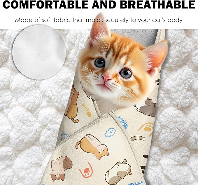 27.6"Cat Grooming Wrap, Self Adhesive Cat Wrap for Cutting Nails, Anti-Escape Calming Cat Swaddle Wrap for Medicine Ear Cleaning, Anti-Scratch Cats Burrito Restraint Blanket, Multifunctional Pet Tool-PurrikoPets