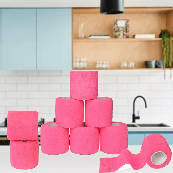 9 Pack 2" x 5 Yards Self Adhesive Bandage Wrap Self Stick Wrap for Ankle, Wrist, Finger, Sports, Breathable Cohesive Vet Tape for Pets (Pink)-PurrikoPets