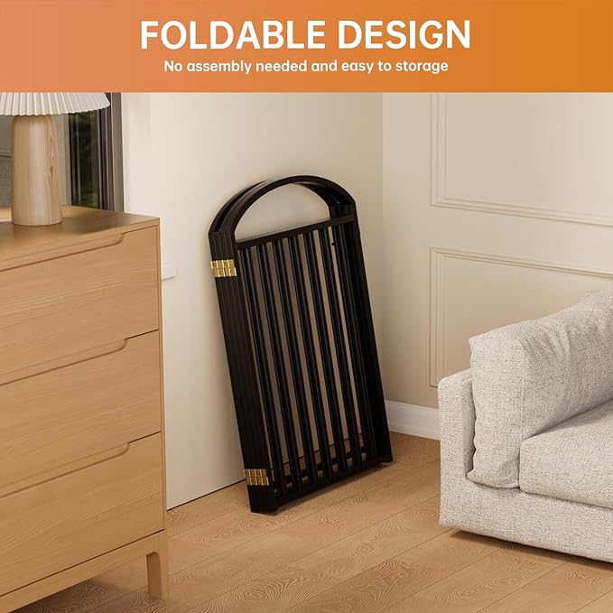 4 Panles Full Matel Freestanding Dog Gates with Door, 96"Extra Wide 32"Tall Free Standing Dog Pet Gate for Indoor & Outdoor. Foldable Pet Fences for Doorways, House, Stairs, Porch, Deck, Yard-PurrikoPets