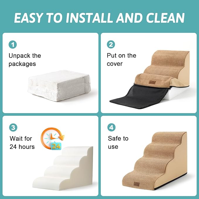 Dog Stairs for Small Dogs 15.7" H, Curved Dog Step for Puppy, Older Cat, Medium Pet Ramp for Sofa, Couch or Chair, Ladder with High Density Foam, 15.7x22.4x15.7 inch, 3 Step, Light Brown-PurrikoPets