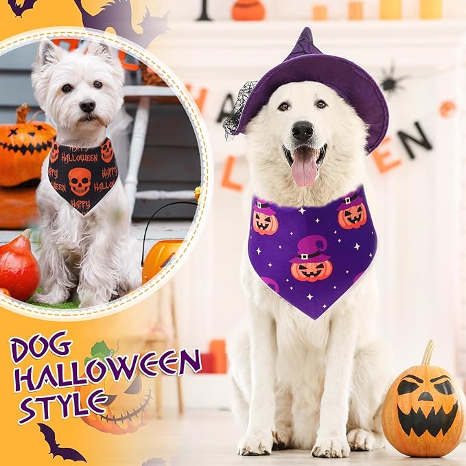 Abbylike 50 Pcs Halloween Dog Bandanas Bulk Pumpkin Bandanas for Dogs Triangle Kerchief Bibs Scarf Set for Pet Halloween Costume Photo Props Accessories Pet Shops, 25 Styles (25.6 x 17.7 x 17.7")-PurrikoPets