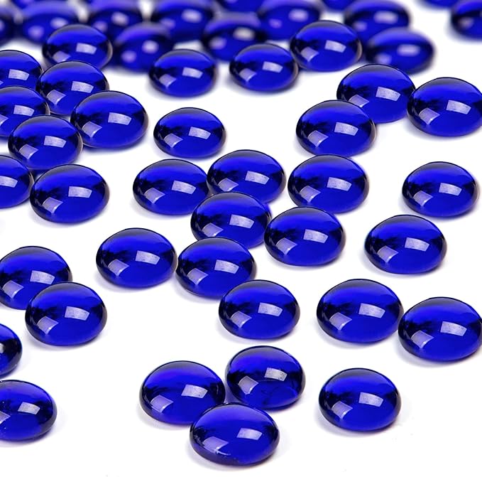 FUTUREPLUSX 1LB Blue Flat Glass Marbles, Premium Dark Blue Aquarium Rocks Fish Tank Gravel Stones Bulk Pebbles Decorative Beads for DIY Crafts Vase Fillers Table Scatter Decor-PurrikoPets