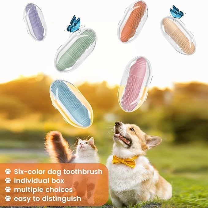 Duckart 6 Pack Dog Toothbrush, 360° Cleaning Finger Brush for Dogs Teeth, Food Grade Silicone Pet Toothbrush Fits Most Fingers-PurrikoPets