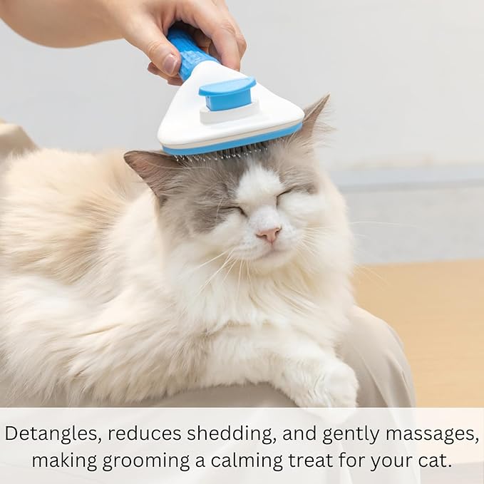 AIXINPET Cat & Dog Self Cleaning Slicker Brush - Easy to Remove Loose Fur, Harmless Deshedding Grooming Tool, Massaging Function - Suitable for Shedding & Furry Pets, like Rabbits and Ferrets-PurrikoPets