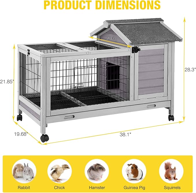 AIVITUVIN Rabbit Hutch Indoor with Wire Rabbit Cage Outdoor Bunny Cage with Run Guinea Pig Cage Leakproof Pull Out Tray-PurrikoPets