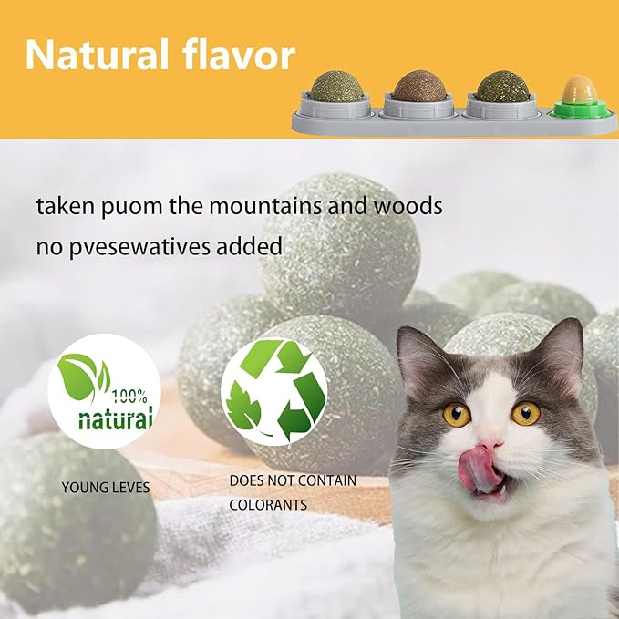 GATITOS Catnip Balls 3 Pcs, Catnip Ball for Cats Wall, Safe Healthy Kitten Chew Toys, Teeth Cleaning Dental Wall Treats, Edible Cats Lick Kitten Chew-PurrikoPets