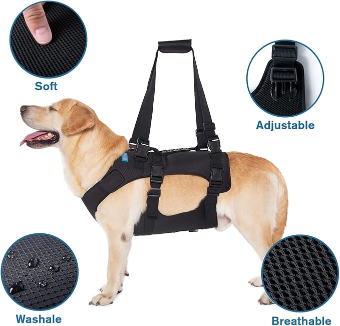 Dog Lift Harness, Rehabilitation Lifts Vest for Dogs, Support & Recovery Sling, Adjustable Breathable Lifting Straps for Old, Joint Injuries, Arthritis, Paralysis Dogs Walk (2XL, Black)-PurrikoPets