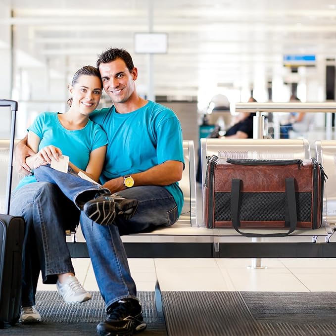 Fashion Leather Dog Carrier, Airline Approved Cat Carrier Soft Sided Pet Bag Carrier Purse for Puppy Kitten Small Animals Coffee-PurrikoPets