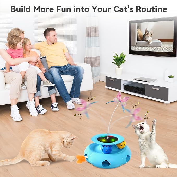3in1 Interactive Cat Toys for Indoor Cats Rechargeable,Whack a Mole Cat Toy, Fluttering Butterfly, Track Balls, Automatic Kitten Toys Touch Activated, 2 Refill Feather-PurrikoPets