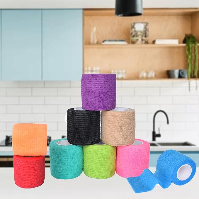 9 Pack 2" x 5 Yards Self Adhesive Bandage Wrap Self Stick Wrap for Ankle, Wrist, Finger, Sports, Breathable Cohesive Vet Tape for Pets (Multi Colors)-PurrikoPets