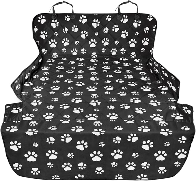 F-color SUV Cargo Liner for Dogs, Water Resistant Pet Cargo Cover Dog Seat Cover Mat for SUVs Sedans Vans with Bumper Flap Protector, Non-Slip, Large Size Universal Fit, Paw Print-PurrikoPets