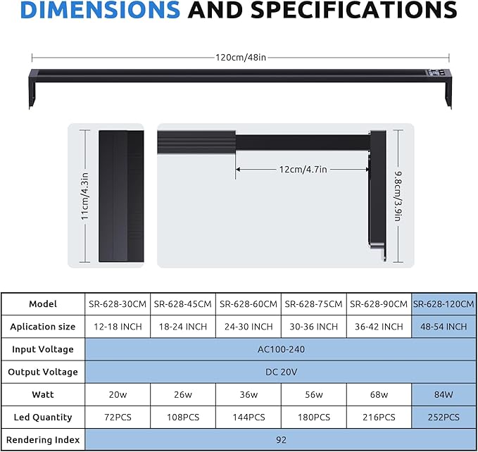 24/7 LED Aquarium Light for 48-54 Inch Fish Tank, Fish Tank Light for Plants, Auto On Off with Timer, 9 Colors, Adjustable Brightness, Daylight & Moonlight, DIY and Nature Weather Mode, 84W-PurrikoPets