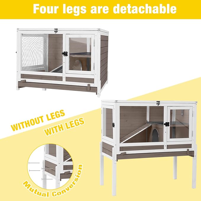 Aivituvin 2-Story Rabbit Hutch with Anti-Chew Ramp & Zinc Sheet - 36.6" Indoor Guinea Pig Cage, Wooden Stand, Pull-Out Tray & Leakproof Floor (Brown)-PurrikoPets