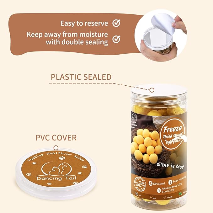 Freeze Dried Cat and Dog Treats, Limited Ingredient Quail Egg Yolk Healthy Tasty Snacks for Training (4.6 Ounce)-PurrikoPets