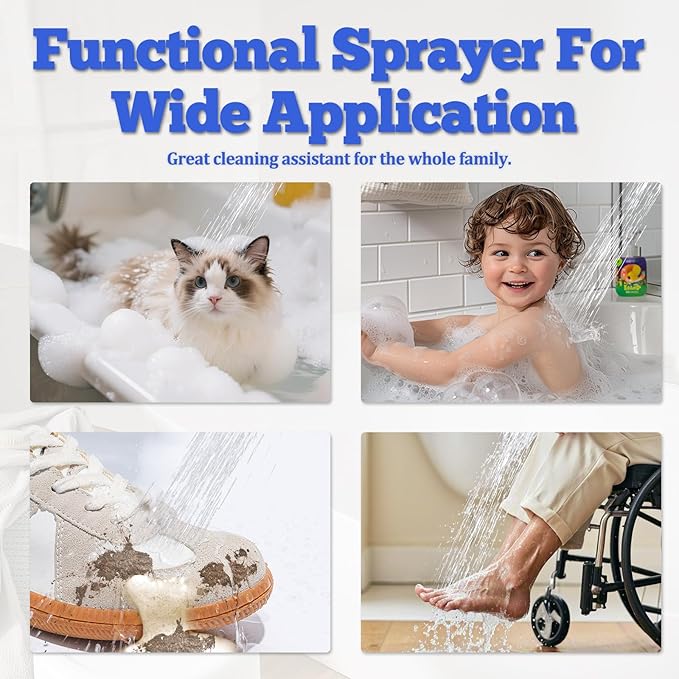 Dog Shower Attachment Metal, YDmeet Pet Washing Hose Attachment for Fast & Clean Bathing, Brass 3 Way Diverter, Adjustable Sprayer wtih Turn Off, 8 ft Hose and Holder, Chrome-PurrikoPets