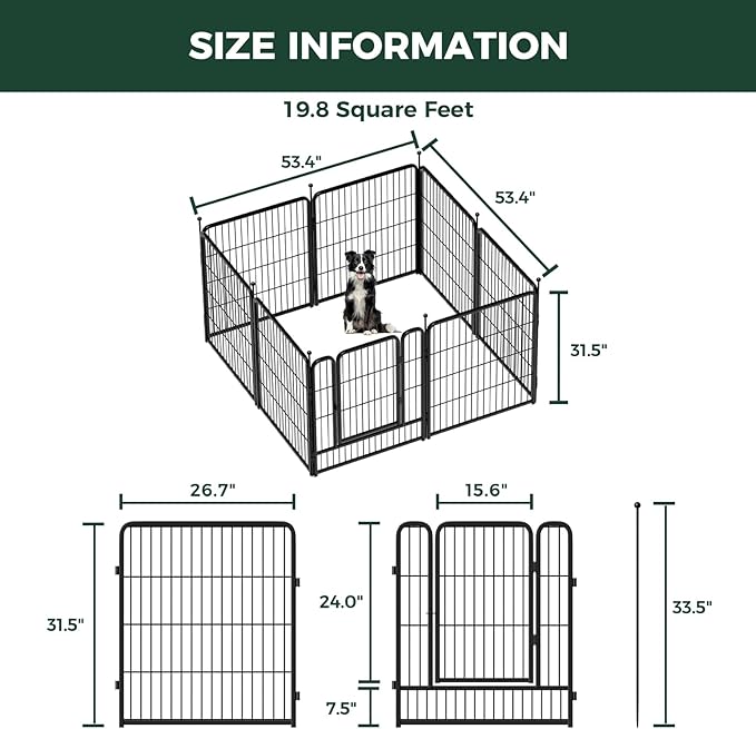 FXW Rollick Unleashed Dog Playpen for Indoor, Yard, RV Camping, 32 inch 8 Panels for Small and Medium Dogs│Patented-PurrikoPets